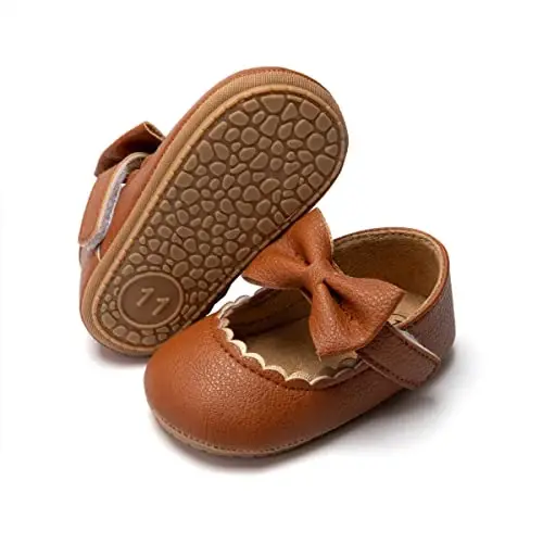 ohsofy Infant Baby Girls Mary Jane Flats Non-Slip Bowknot Princess Wedding Dress Shoes Toddler Crib Shoes - 3