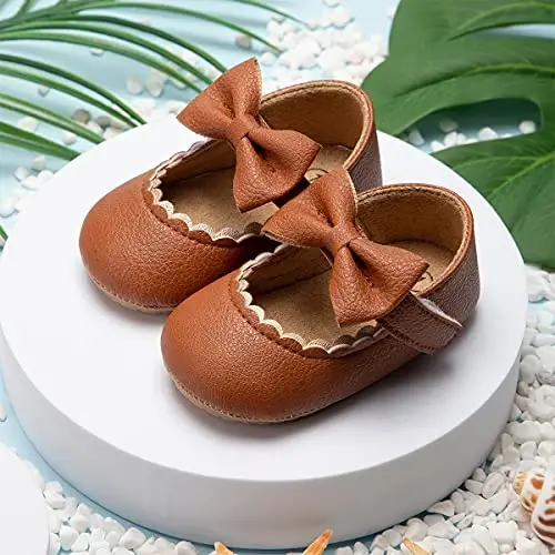 ohsofy Infant Baby Girls Mary Jane Flats Non-Slip Bowknot Princess Wedding Dress Shoes Toddler Crib Shoes - 6
