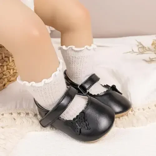 ohsofy Infant Baby Girls Mary Jane Flats Non-Slip Bowknot Princess Wedding Dress Shoes Toddler Crib Shoes - OHSOFY (1)