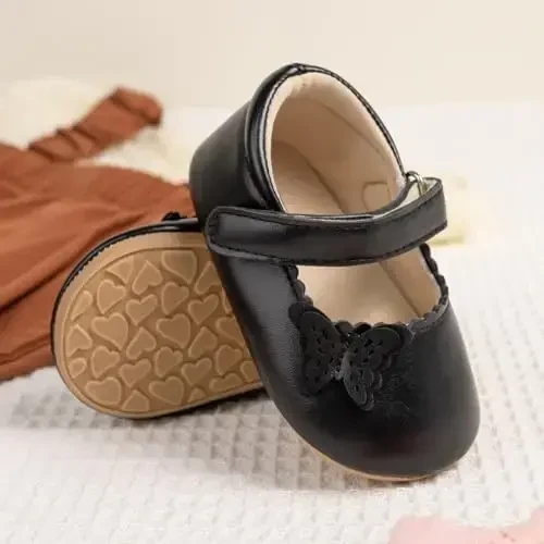 ohsofy Infant Baby Girls Mary Jane Flats Non-Slip Bowknot Princess Wedding Dress Shoes Toddler Crib Shoes - 3