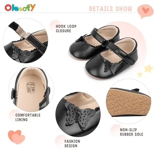 ohsofy Infant Baby Girls Mary Jane Flats Non-Slip Bowknot Princess Wedding Dress Shoes Toddler Crib Shoes - 5