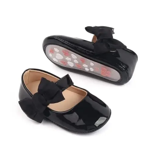 ohsofy Infant Baby Girls Mary Jane Flats Non-Slip Bowknot Princess Wedding Dress Shoes Toddler Crib Shoes - 1