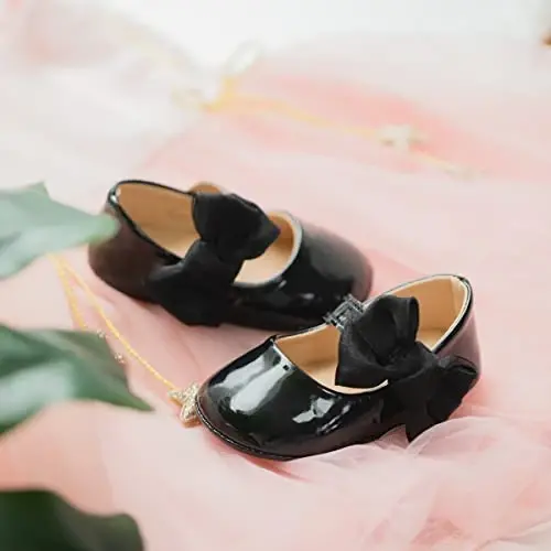 ohsofy Infant Baby Girls Mary Jane Flats Non-Slip Bowknot Princess Wedding Dress Shoes Toddler Crib Shoes - 4