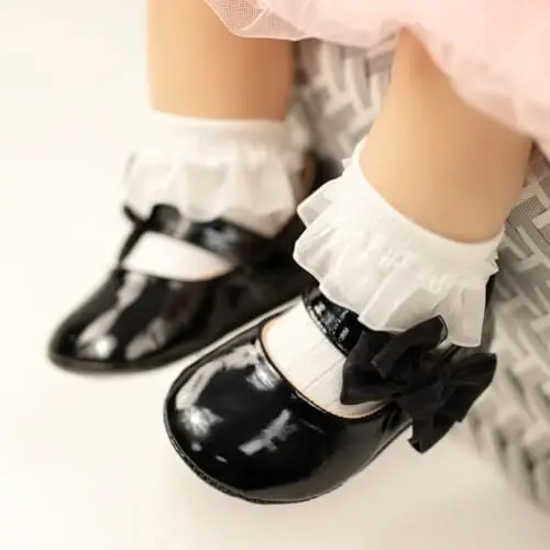 ohsofy Infant Baby Girls Mary Jane Flats Non-Slip Bowknot Princess Wedding Dress Shoes Toddler Crib Shoes - OHSOFY (1)