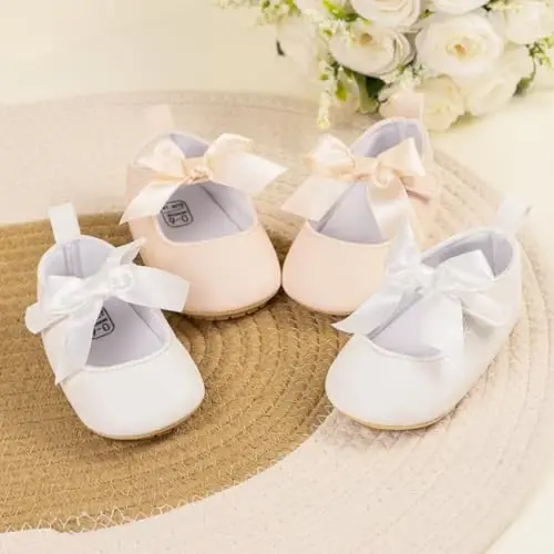 ohsofy Infant Baby Girls Mary Jane Flats Non-Slip Bowknot Princess Wedding Dress Shoes Toddler Crib Shoes - OHSOFY (1)