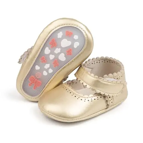 ohsofy Infant Baby Girls Mary Jane Flats Non-Slip Bowknot Princess Wedding Dress Shoes Toddler Crib Shoes - 1