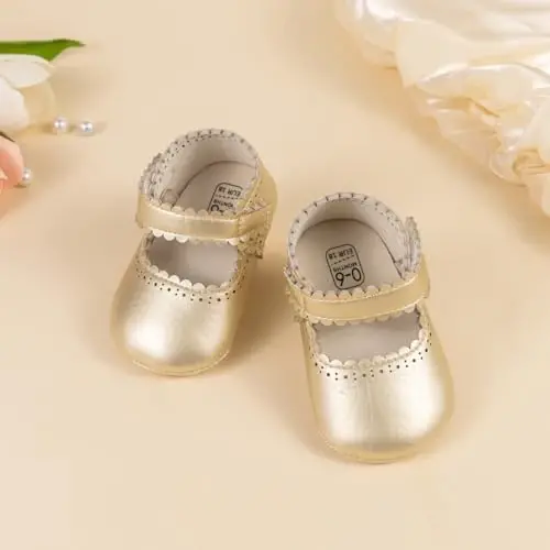 ohsofy Infant Baby Girls Mary Jane Flats Non-Slip Bowknot Princess Wedding Dress Shoes Toddler Crib Shoes - 3