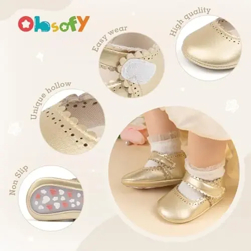 ohsofy Infant Baby Girls Mary Jane Flats Non-Slip Bowknot Princess Wedding Dress Shoes Toddler Crib Shoes - 5