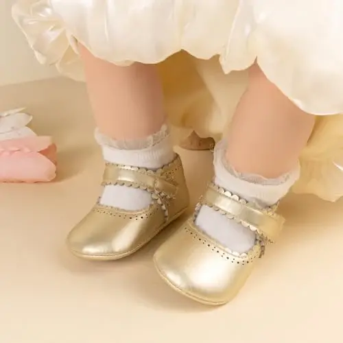 ohsofy Infant Baby Girls Mary Jane Flats Non-Slip Bowknot Princess Wedding Dress Shoes Toddler Crib Shoes - OHSOFY (1)