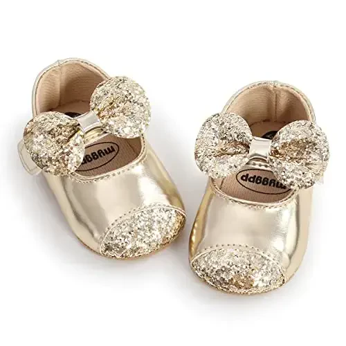 ohsofy Infant Baby Girls Mary Jane Flats Non-Slip Bowknot Princess Wedding Dress Shoes Toddler Crib Shoes - OHSOFY