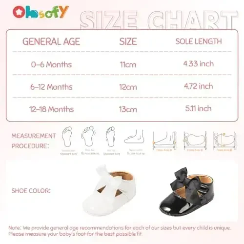 ohsofy Infant Baby Girls Mary Jane Flats Non-Slip Bowknot Princess Wedding Dress Shoes Toddler Crib Shoes - 6