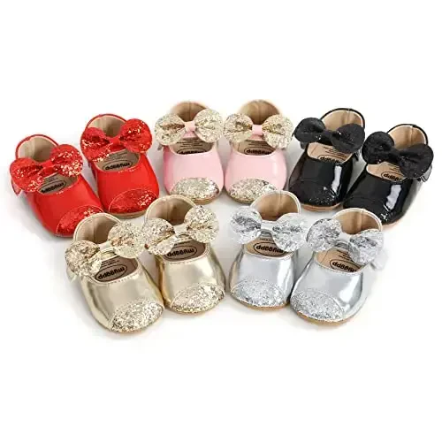ohsofy Infant Baby Girls Mary Jane Flats Non-Slip Bowknot Princess Wedding Dress Shoes Toddler Crib Shoes - OHSOFY (1)