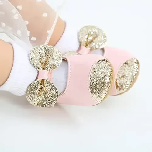 ohsofy Infant Baby Girls Mary Jane Flats Non-Slip Bowknot Princess Wedding Dress Shoes Toddler Crib Shoes - 3