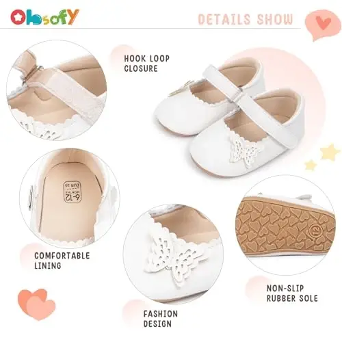 ohsofy Infant Baby Girls Mary Jane Flats Non-Slip Bowknot Princess Wedding Dress Shoes Toddler Crib Shoes - 5