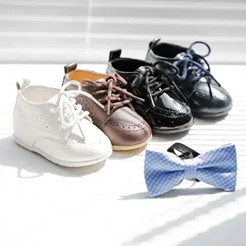 ohsofy Infant Baby Boy Oxford Shoes PU Leather Loafers Rubber and Soft Sole Wedding Dress Shoes Toddler Girl Baby Walking Shoes - 2