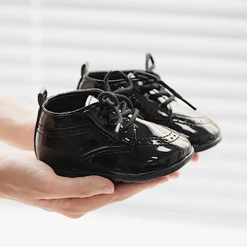 ohsofy Infant Baby Boy Oxford Shoes PU Leather Loafers Rubber and Soft Sole Wedding Dress Shoes Toddler Girl Baby Walking Shoes - 6