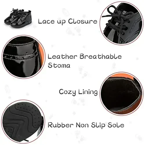 ohsofy Infant Baby Boy Oxford Shoes PU Leather Loafers Rubber and Soft Sole Wedding Dress Shoes Toddler Girl Baby Walking Shoes - 3