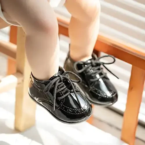 ohsofy Infant Baby Boy Oxford Shoes PU Leather Loafers Rubber and Soft Sole Wedding Dress Shoes Toddler Girl Baby Walking Shoes - 4