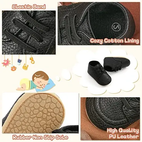 ohsofy Infant Baby Boy Oxford Shoes PU Leather Loafers Rubber and Soft Sole Wedding Dress Shoes Toddler Girl Baby Walking Shoes - 4
