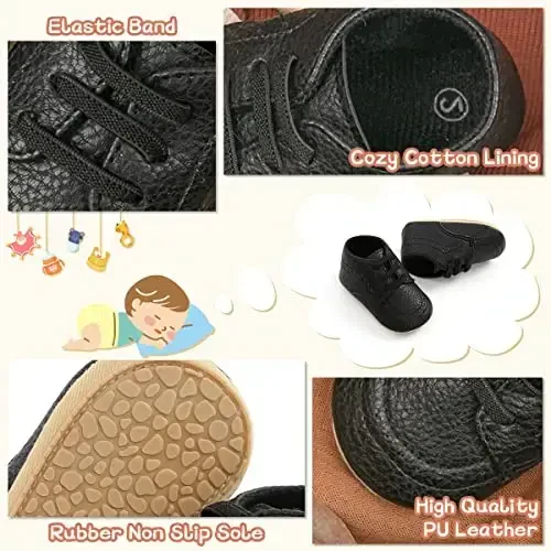 ohsofy Infant Baby Boy Oxford Shoes PU Leather Loafers Rubber and Soft Sole Wedding Dress Shoes Toddler Girl Baby Walking Shoes - 4