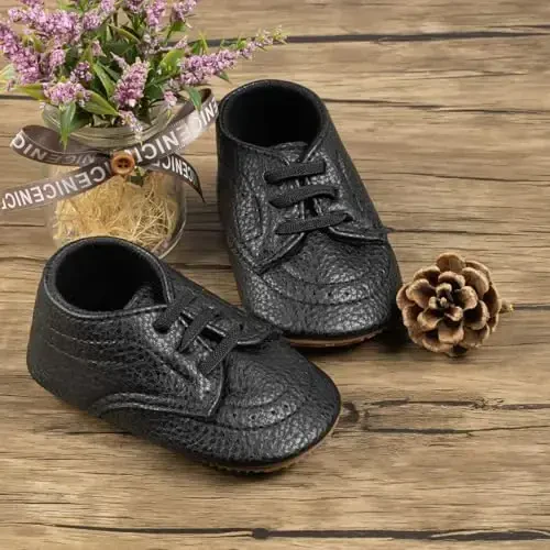 ohsofy Infant Baby Boy Oxford Shoes PU Leather Loafers Rubber and Soft Sole Wedding Dress Shoes Toddler Girl Baby Walking Shoes - 6