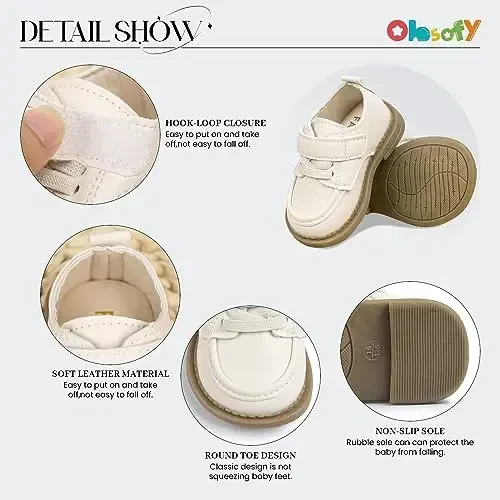 ohsofy Infant Baby Boy Oxford Shoes PU Leather Loafers Rubber and Soft Sole Wedding Dress Shoes Toddler Girl Baby Walking Shoes - 5