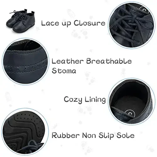 ohsofy Infant Baby Boy Oxford Shoes PU Leather Loafers Rubber and Soft Sole Wedding Dress Shoes Toddler Girl Baby Walking Shoes - 4