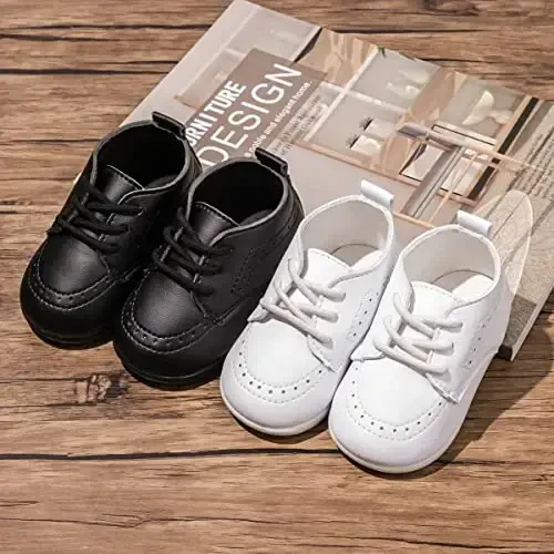 ohsofy Infant Baby Boy Oxford Shoes PU Leather Loafers Rubber and Soft Sole Wedding Dress Shoes Toddler Girl Baby Walking Shoes - 2