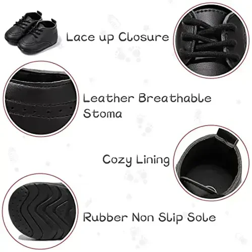 ohsofy Infant Baby Boy Oxford Shoes PU Leather Loafers Rubber and Soft Sole Wedding Dress Shoes Toddler Girl Baby Walking Shoes - 4