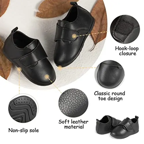 ohsofy Infant Baby Boy Oxford Shoes PU Leather Loafers Rubber and Soft Sole Wedding Dress Shoes Toddler Girl Baby Walking Shoes - 4