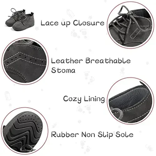 ohsofy Infant Baby Boy Oxford Shoes PU Leather Loafers Rubber and Soft Sole Wedding Dress Shoes Toddler Girl Baby Walking Shoes - 3