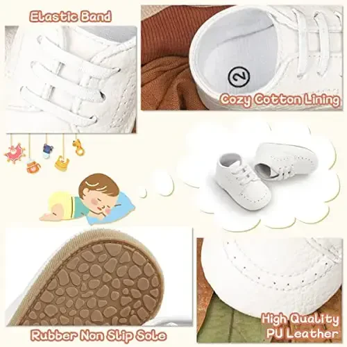 ohsofy Infant Baby Boy Oxford Shoes PU Leather Loafers Rubber and Soft Sole Wedding Dress Shoes Toddler Girl Baby Walking Shoes - 4