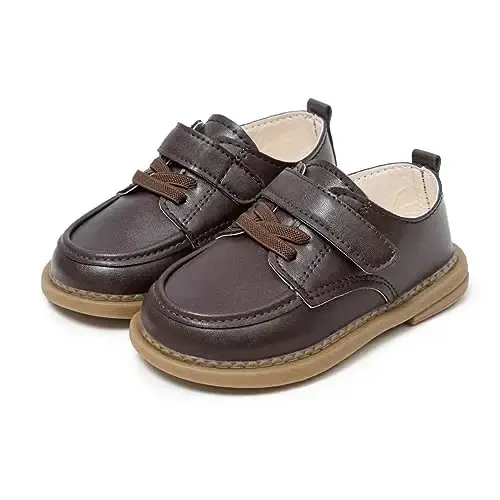 ohsofy Infant Baby Boy Oxford Shoes PU Leather Loafers Rubber and Soft Sole Wedding Dress Shoes Toddler Girl Baby Walking Shoes - 1