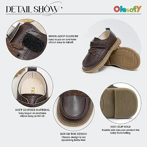 ohsofy Infant Baby Boy Oxford Shoes PU Leather Loafers Rubber and Soft Sole Wedding Dress Shoes Toddler Girl Baby Walking Shoes - 3