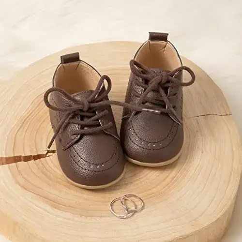 ohsofy Infant Baby Boy Oxford Shoes PU Leather Loafers Rubber and Soft Sole Wedding Dress Shoes Toddler Girl Baby Walking Shoes - 6