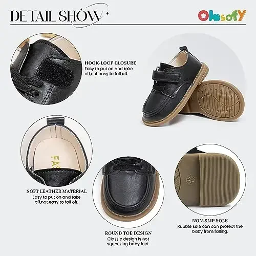 ohsofy Infant Baby Boy Oxford Shoes PU Leather Loafers Rubber and Soft Sole Wedding Dress Shoes Toddler Girl Baby Walking Shoes - 3