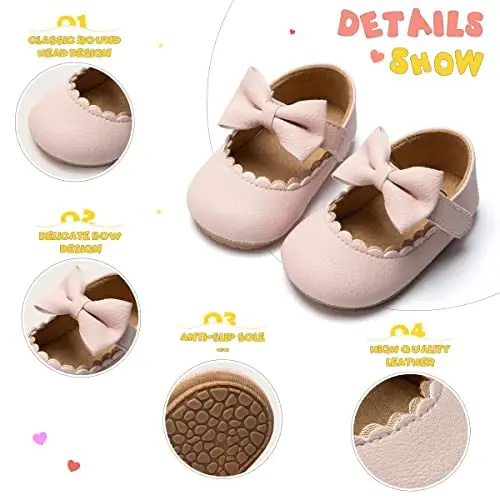 ohsofy Infant Baby Girls Mary Jane Flats Non-Slip Bowknot Princess To'y liboslari poyafzallari yosh bolalar uchun Krovat poyafzallari - 4