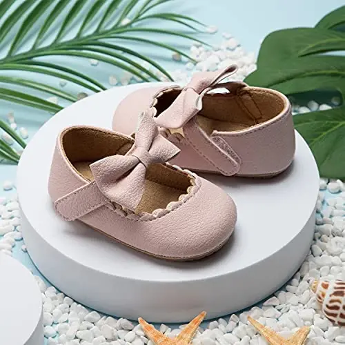 ohsofy Infant Baby Girls Mary Jane Flats Non-Slip Bowknot Princess To'y liboslari poyafzallari yosh bolalar uchun Krovat poyafzallari - 5