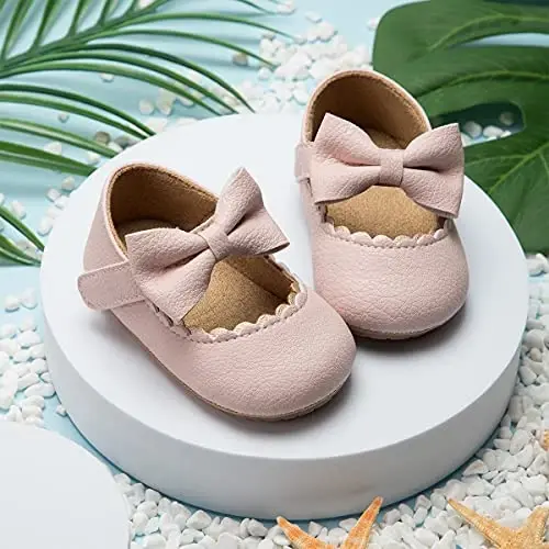 ohsofy Infant Baby Girls Mary Jane Flats Non-Slip Bowknot Princess To'y liboslari poyafzallari yosh bolalar uchun Krovat poyafzallari - 6