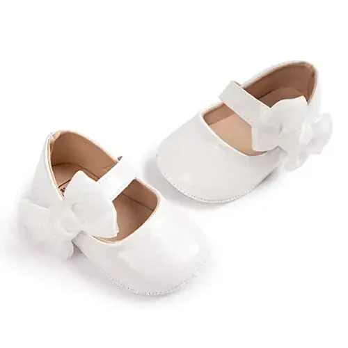 ohsofy Infant Baby Girls Mary Jane Flats Non-Slip Bowknot Princess Wedding Dress Shoes Toddler Crib Shoes - OHSOFY