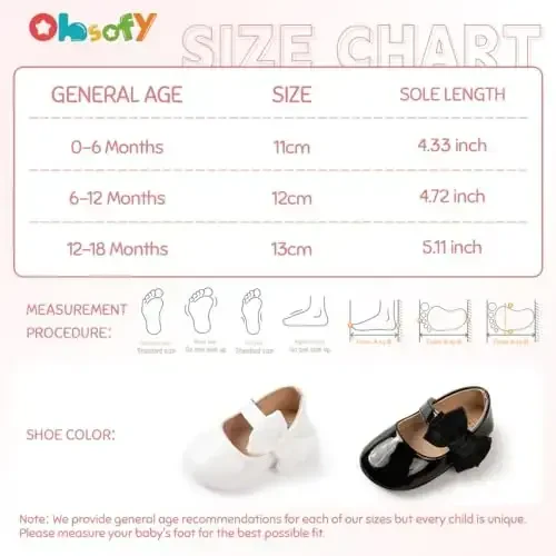 ohsofy Infant Baby Girls Mary Jane Flats Non-Slip Bowknot Princess Wedding Dress Shoes Toddler Crib Shoes - 6
