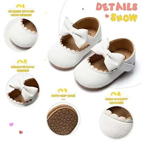 ohsofy Infant Baby Girls Mary Jane Flats Non-Slip Bowknot Princess Wedding Dress Shoes Toddler Crib Shoes - 4