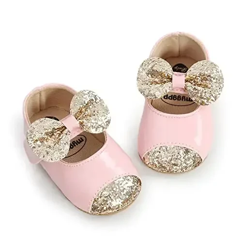 ohsofy Infant Baby Girls Mary Jane Flats Non-Slip Bowknot Princess Wedding Dress Shoes Toddler Crib Shoes - OHSOFY