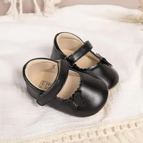 ohsofy Infant Baby Girls Mary Jane Flats Non-Slip Bowknot Princess Wedding Dress Shoes Toddler Crib Shoes - 6