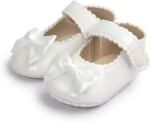ohsofy Infant Baby Girls Mary Jane Flats Non-Slip Bowknot Princess Wedding Dress Shoes Toddler Crib Shoes 
