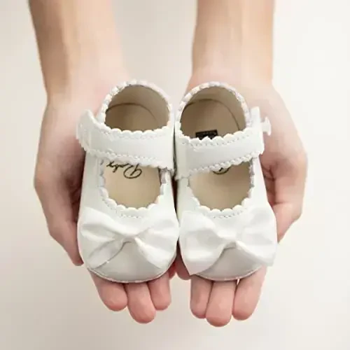 ohsofy Infant Baby Girls Mary Jane Flats Non-Slip Bowknot Princess Wedding Dress Shoes Toddler Crib Shoes - 4