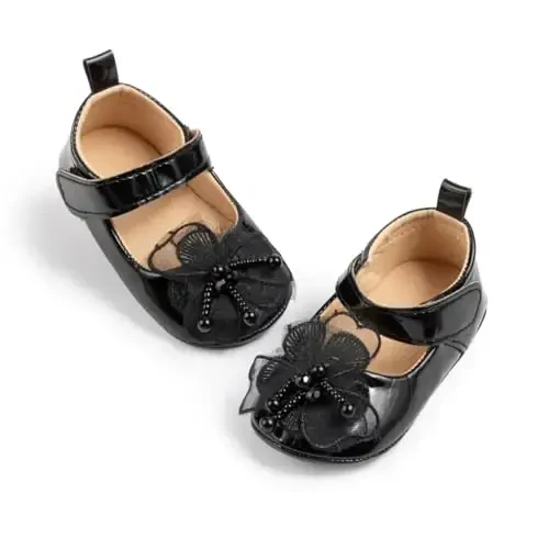 ohsofy Infant Baby Girls Mary Jane Flats Non-Slip Bowknot Princess Wedding Dress Shoes Toddler Crib Shoes - 1