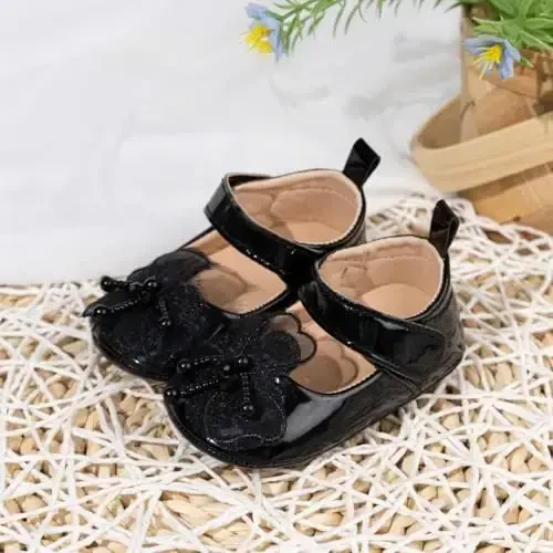 ohsofy Infant Baby Girls Mary Jane Flats Non-Slip Bowknot Princess Wedding Dress Shoes Toddler Crib Shoes - 4