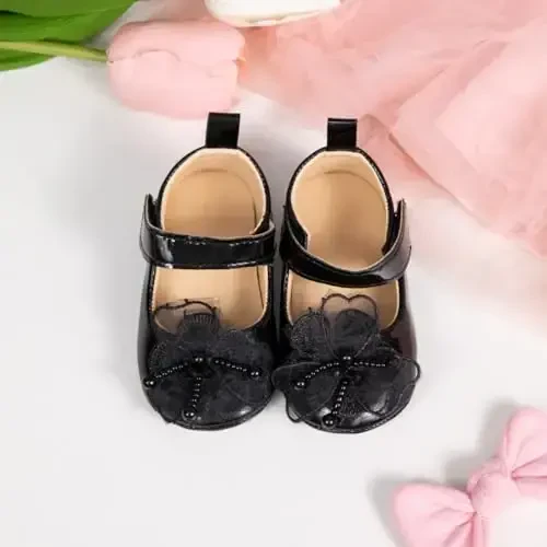 ohsofy Infant Baby Girls Mary Jane Flats Non-Slip Bowknot Princess Wedding Dress Shoes Toddler Crib Shoes - 6