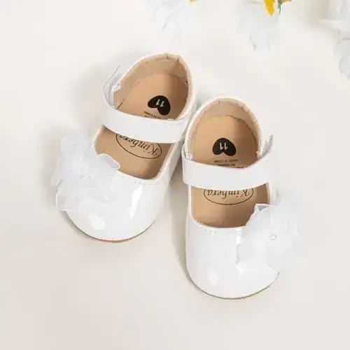 ohsofy Infant Baby Girls Mary Jane Flats Non-Slip Bowknot Princess Wedding Dress Shoes Toddler Crib Shoes - 4